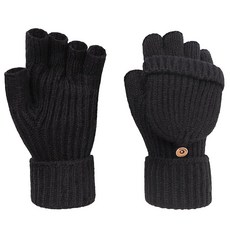 Starsouce 유니 겨울 투인원 컨버터블 핑거리스 장갑 보온 니트 터치스크린 장갑 러닝 자전거 운전용 블랙. 단일 사이즈, Black