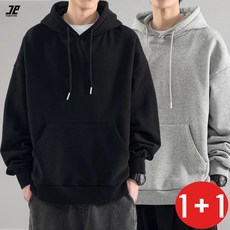 1+1 봄 가을 후드 오버핏 후드티 대용량 포켓 한파 대비 무지 단색 데일리룩 보들보들 안감 유니섹스 루즈핏 아우터