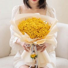 마음담은집"1000일 동안" 시들지 않는 보존화 안개꽃다발 (LED+엽서+꽃다발), 중형, 옐로우