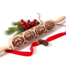 XINBADA 성탄절 엠보싱 디자인의 베이킹용 43.2cm(17인치) 프리미엄 나무 롤링 핀 | 3mm 딥 스프링글 쿠키 몰드 여성용 크리스마스 및 베이킹 선물 3-in-1 클, XINBADA 성탄절 엠보싱 디자인의 베이킹용 43.2