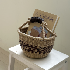 무드릭스 라탄 보울 바스켓 피크닉바구니 수납바구니 정리함, 1개, 하프체크