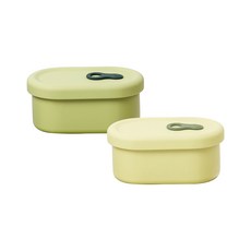 파미레 실리콘 스팀홀 용기 타원형 2종 세트 350ml, 올리브+라임, 1개