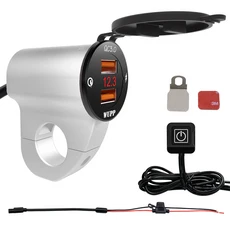 오토바이 듀얼 Usb 전압계 휴대 휴대폰 고속 충전기 스위치 방수 소켓 모바일 플러그 전원 콘센트 모토, 01 Silver