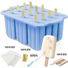 홈베이킹 도구 디저트 만들기 원형 몰드 베이킹 송편 실리콘 아이스크림 여름 간식 제조기, 1개, B 블루 100개 나무 막대 브러시 100개