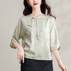 ORZQU 여름 여성 시크 루즈핏 트렌디 캐주얼 숏 셔츠형 반팔 개량한복 라운드 스냅핏 스타일 상의