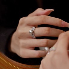 AKIPANDA 여성 럭셔리 진주 팔찌 +반지 세트