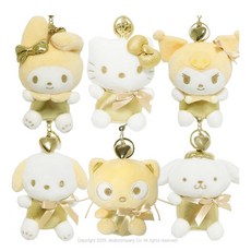 산리오 골드 키링 인형 헬로키티 시나모롤 포차코 쿠로미 마이멜로디 골드 실버 하트 키링, 골드 8cm, 1개