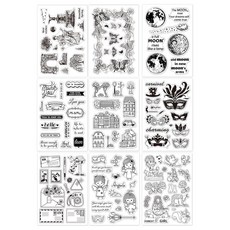 9개 DIY 스크랩북 사진 앨범 장식 카드 제작용 PVC 플라스틱 스탬프 9종 세트 (혼합 패턴 16x11x0.3cm), 혼합색