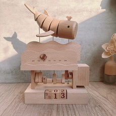 電動鯨魚日曆 木質手工八音盒 禮品擺件 桌面裝飾, 日曆鯨魚
