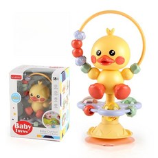 lulu&bibi 吸盤固齒器 餐桌玩具 幼兒玩具 汽座玩具, 1個, 黃色鴨子(沙沙搖鈴聲)無音樂