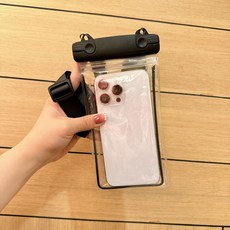 夜光透明手機防水袋可觸密封通用漂流拍照裝備游泳潛水手機套專用, 雙鉤 黑色 單個, 1個