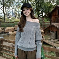 투니스 여성 오프숄더 루즈핏 캐주얼 긴소매 스웨터
