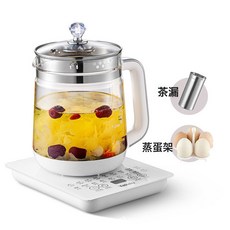 跨境110V養生壺 美規花茶煮茶器1.8L玻璃養生壺 電水壺 出口北美, 白色(濾網+蒸蛋架):110V美規(禁止國內用)