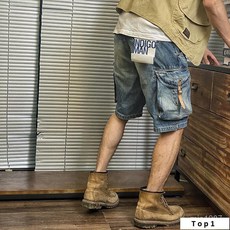 【精品男裝】石頭傢 工裝複古 阿美咔嘰牛仔五分褲 騎行機車短褲大口袋 男款潮 ZGOK