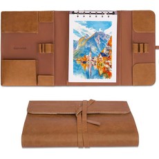 라이트위시 수채화 패드 - A5 20매 100% 면 300GSM 핫 프레스 페이퍼 | 백킹 보드로 분리 가능 브러시 홀더 및 보관 포켓이 있는 올인원 여행 저널, Brownish yellow