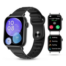 통화 기능이 있는 블루투스 스마트워치 1.83인치 HD 디스플레이 한국어 버전 배터리 수명 7일., Black, 4.6cm
