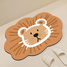 衛生間門口浴室防滑腳墊廁所防摔倒踩腳地墊軟硅藻泥吸水速乾地墊, 1個, 異形-白邊獅頭-沙漠紅