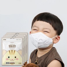 힐타임 냥냥이 KF94 새부리형 유아 마스크, 화이트, 4개, 5매입