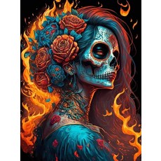 자들의 설탕 해골 컬러 로즈 플로럴 불꽃 초상화 페인팅 거실 집 꾸미기용, D. 40x50cm Full Square