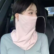 夏季冰絲防曬面紗護頸掛耳面罩冰感防紫外線面紗臉罩全臉透氣遮陽長款氣孔變色標muy面罩—粉色默認顏色