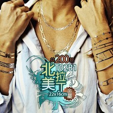 金屬紋身貼紙 共200款 大邱紋身 T02B TATTOO 防水刺青貼紙, 1個, B1北美拉丁219