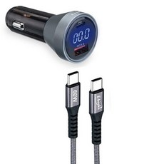 E-books B88 車用48W PD QC3.0數顯 60W Type-C快充組 車充, 黑色