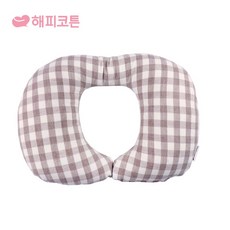 해피코튼 아기 목쿠션 자동차 유모차, 파스텔체크 브라운
