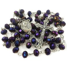 퍼플 크리스탈 비즈 묵주 목걸이 마돈나 성토메달 및 실버 예수 십자가 수제 가톨릭 기도 비즈 종교 선물 남성 및 여성용, 퍼플 크리스탈 비즈 묵주 목걸이, 마돈나 성토메달 및