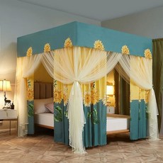 침대 암막 캐노피 공주풍 핑크 가림막 사각 체크 커튼 설치 1.2mx2.0mx1.95m 인, L. 해바라기