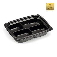 버디팩 PP 4칸 사각 용기 350ml 검정 (반찬/도시락/포장 전자렌지 사용 가능 일회용), 50세트, 1개