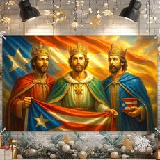 HOMETITUTE Three Kings Day 배너 180.9 x 109.9cm 71 43인치 주현절 성탄 장면 벽 태피스트리 현자 크리스마스 예수 탄생 종교 휴일 야외 실내, Red, White, Blue.