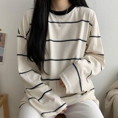 탑트레일 여성 빅사이즈 큰스트라이프 얇은 긴팔티 오버핏 캐주얼 편안한옷
