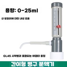 피펫 디스펜서 조절식 정량기 병입구 분액기 다채널, 단순 0-25ml (알칼리에 강하지않음)