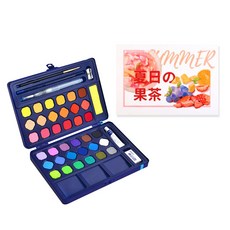 그릿 DIY 수채화 고체 물감 36색 + 채색 컬러링 가이드북 그림 취미키트 세트, 36색+컬러링북(여름음료)