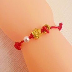 儒家珠寶 9999純金 招財貓 花生 刻花小花 編織手繩 彌月飾品
