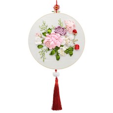 DIY 자수재료 세트 리본자수 입체자수 취미생활 바느질 키트 성인용 스티치 패브릭 공예, 1개, 작은 신선함 2 자수끈 30cm+레드매듭