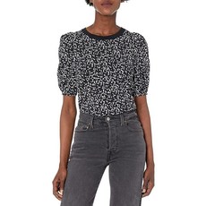 Amazon Essentials 여성용 레귤러 핏 퍼프 반소매 크루넥 티셔츠 블랙 화이트 추상 동물 M