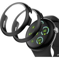 구글 픽셀 워치 화면 보호 케이스 2팩 JZK 고화질 강화 유리 전체 보호 케이스 커버 구글 픽셀 워치 액세서리용 스크래치 방지 범퍼 쉘 블랙블랙, Black/Black, Pixel Watch 3 45mm, 검정/검정