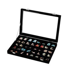 Frebeauty 40개의 그리드 주얼리 트레이 유리 뚜껑이 있는 조절 가능한 귀걸이 홀더 오거나이저 반지 스터드용 벨벳 서랍 주얼리 오거나이저 35.8 x 24.1 x