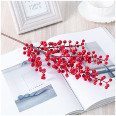 仿真發財果紅色發財樹花瓶擺件 紅果冬青果 假花仿真花 發財果擺件 新年裝飾 春節裝飾 過年裝飾 過年佈置 仿真花裝飾, 發財果加密5支, 1個