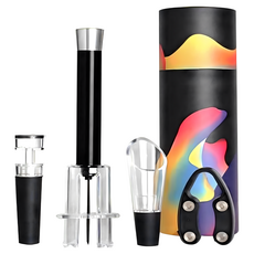 小魚生活館 氣壓針式紅酒開瓶醒酒器套裝 (台灣出貨 附電子發票), 黑色, 1套