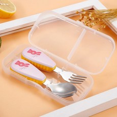 兒童不鏽鋼湯匙叉子組 學習餐具 寶寶湯匙 幼童湯勺 叉子 學習湯匙 台灣24h現貨, 1個, 小兔（盒裝便攜套裝）, 小兔（盒裝便攜套裝）