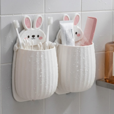 다금라이프 무타공 다용도 토끼 칫솔꽂이 벽걸이 수납거치대, 2개, 화이트