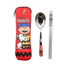史努比 snoopy 潛水布不鏽鋼餐具組 兩件式餐具組 湯匙/筷子 查理布朗/糊塗塌客HB0128, 1個, 查理紅