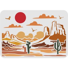 PET 산맥 페인팅 스텐실 자연 테마 벽화 패턴 장엄한 풍경 장식 DIY, 썬 129, 1개