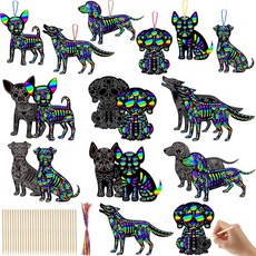 Gersoniel 죽은 자의 날 스크래치 종이 공예 Día De Los Muertos 스크래치보드 아트 키트 해골 개 스크래치 카드 멕시코 활동 할로윈 장식용 60개 (16., Gersoniel 죽은 자의 날 스크래치 종이 공예 D