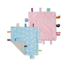 해외 CREVENT Tag Security 아기용 담요 남아용 부드럽고 작은 러비 아기 이불 감각 생일 베이비 샤워를 위한 훌륭한 선물 25.4 x 25.4cm10 10인치 8, Blue Star + Pink.