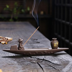 漁翁垂釣線香爐臥香插香座 創意陶瓷漁翁家裝飾品工藝品擺件, 1個