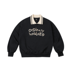 엠오오 [기모/논기모]레터링 자수 카라 맨투맨 - 블랙