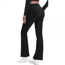 HiBwoBwo 여성용 플리스 안감 레깅스 플레어 하이 웨이스트 복부 컨트롤 소프트 부츠컷 요가 팬츠 포켓 레깅스 블랙. S, M, 블랙